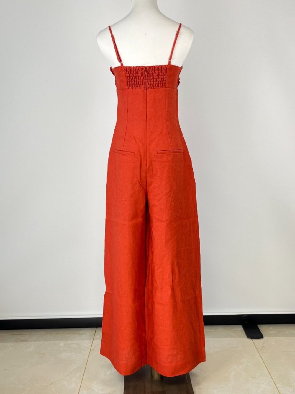 NWT Farm Rio Red 3D Petals Bodice Euroflax Premium Linen Jumpsuit XXS Wide-Leg - Picture 5 of 10